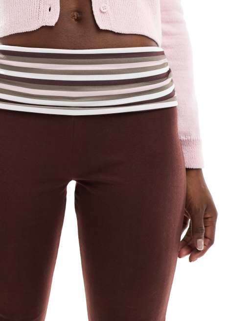 ASOS DESIGN – Schlagleggings in Schokobraun mit gestreiftem, umgeschlagenem Bund, 4 von 5