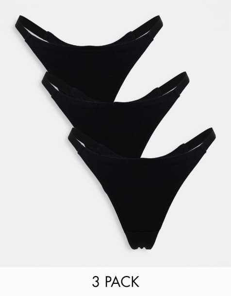 ASOS DESIGN – Schlichte Baumwoll-Tangas im 3er-Pack in Schwarz - view 1