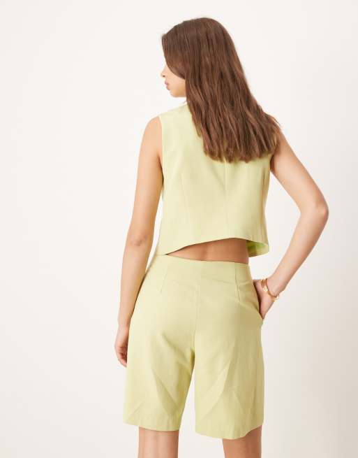 ASOS DESIGN – Schlichte Bermudashorts in Grün aus Leinenmix, Kombiteil, 5 von 5