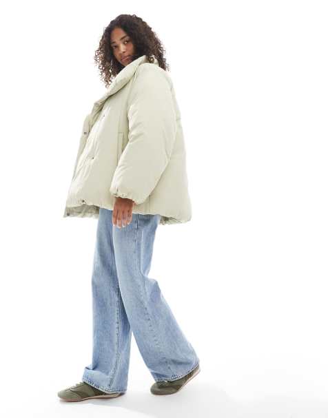 ASOS DESIGN – Schlichte Daunenjacke mit Trichterausschnitt in Salbeigrün - view 1