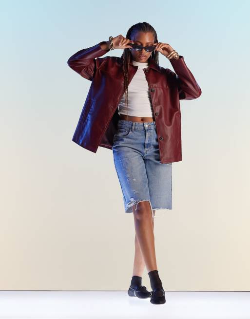 ASOS DESIGN – Schlichte Jacke aus Kunstleder in Burgunderrot mit breitem Kragen, 2 von 4