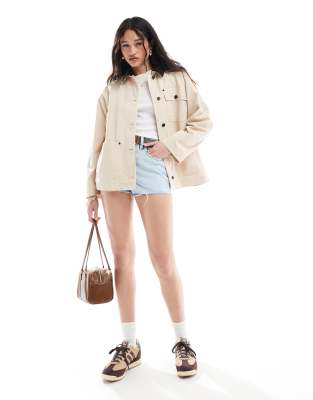 ASOS DESIGN - Schlichte Jacke in Steinbeige mit Cord-Kragen-Neutral