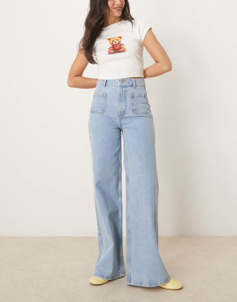ASOS DESIGN – Schlichte Jeans in Hellblau mit weitem Bein und Fronttaschen - view 1