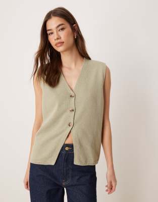 ASOS DESIGN - Schlichte, locker geschnittene Strick-Weste in Khaki-Grün