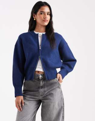 ASOS DESIGN - Schlichte Strickjacke in Marineblau mit Reißverschluss