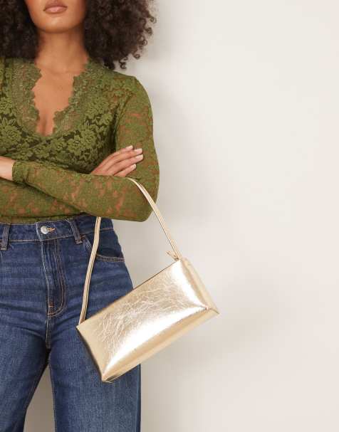 ASOS DESIGN – Schlichte, strukturierte Schultertasche im 90er-Stil in Goldoptik - view 1