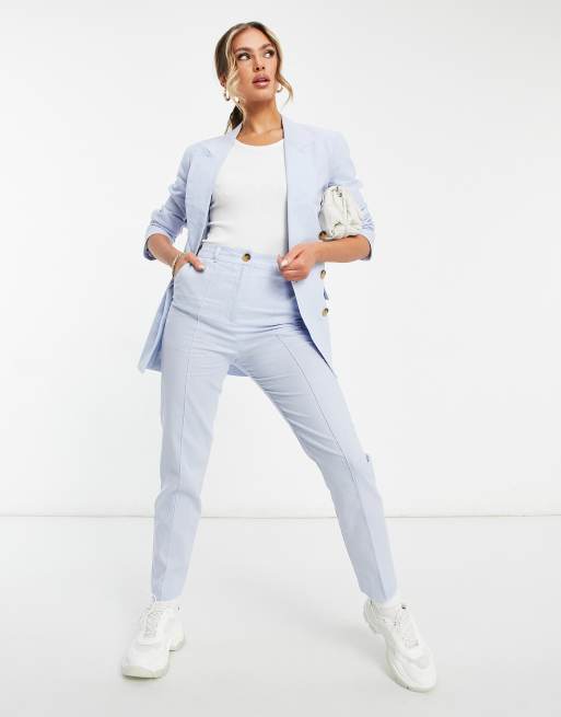 ASOS DESIGN – Schlichte Zigaretten-Anzughose aus Leinen in Blau