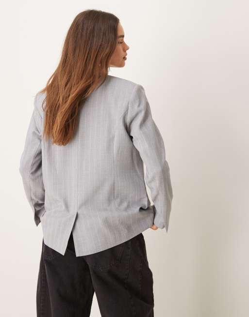 ASOS DESIGN – Schlichter Blazer in Grau gestreift, 2 von 4