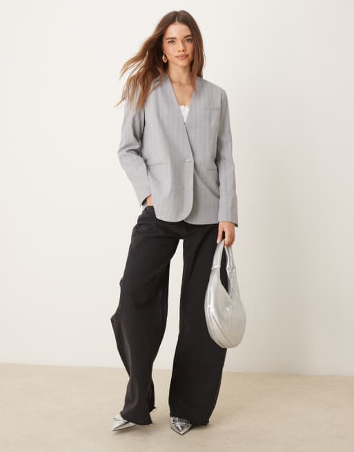 ASOS DESIGN – Schlichter Blazer in Grau gestreift, 3 von 4