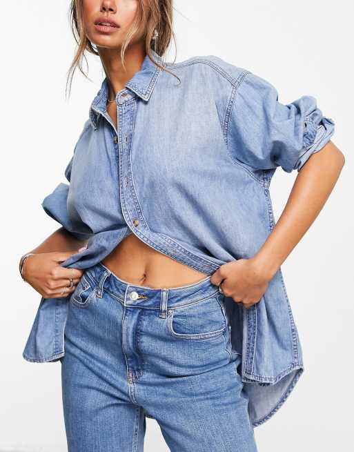 ASOS DESIGN – Schlichtes Jeanshemd in verwaschenem Blau