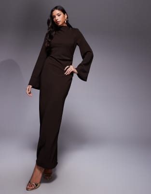 ASOS DESIGN - Schlichtes Maxikleid aus Kreppstoff in Schokobraun-Brown