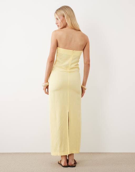 ASOS DESIGN – Schlichtes Maxikleid aus Leinenmix in Buttermilchgelb mit geradem Schnitt, 2 von 4