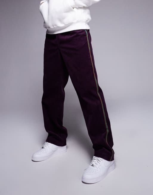 ASOS DESIGN – Schlupfhose aus Cord in Lila mit Streifendetail, 2 von 5