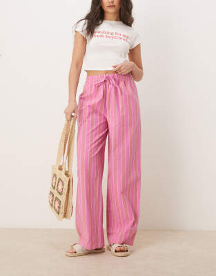 ASOS DESIGN - Schlupfhose aus Leinenimitat in gestreiftem Rosa