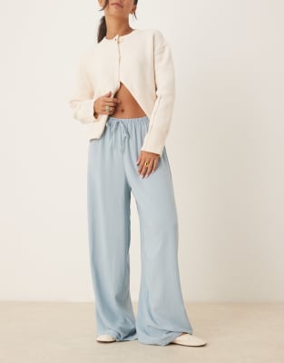 ASOS DESIGN - Schlupfhose aus Leinenmix in gedämpftem Blau