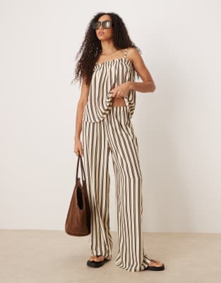 ASOS DESIGN - Schlupfhose aus Leinenmix in gestreiftem Buttermilchgelb-Bunt