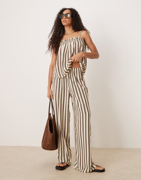 ASOS DESIGN – Schlupfhose aus Leinenmix in gestreiftem Buttermilchgelb - view 1