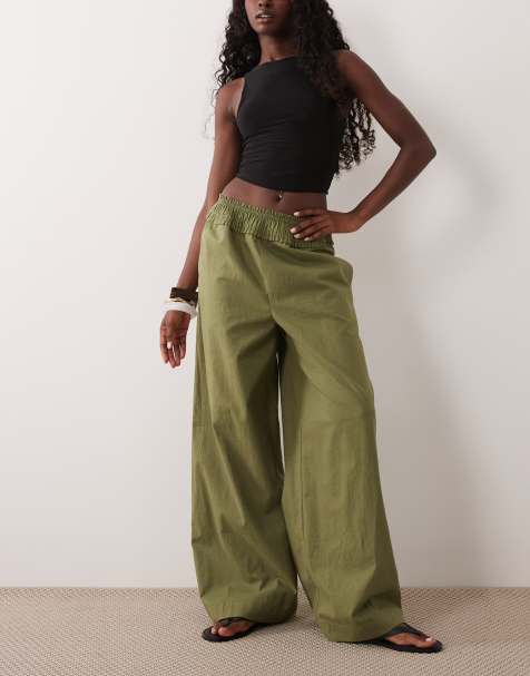 ASOS DESIGN – Schlupfhose aus Leinenmix in Khaki mit gesmoktem Bund - view 1