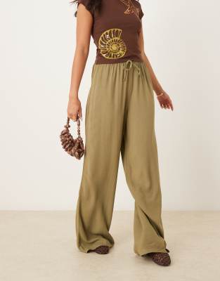 ASOS DESIGN - Schlupfhose aus Leinenmix in Khaki-Grün