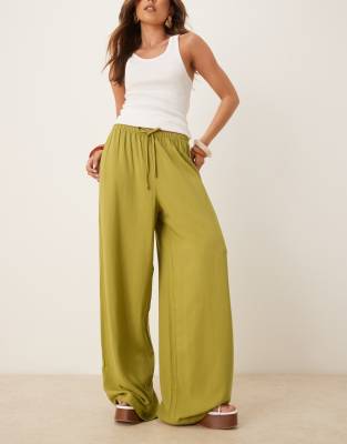 ASOS DESIGN - Schlupfhose aus Leinenmix in Olivgrün