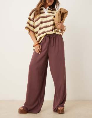 ASOS DESIGN - Schlupfhose aus Leinenmix in Pflaume-Rot