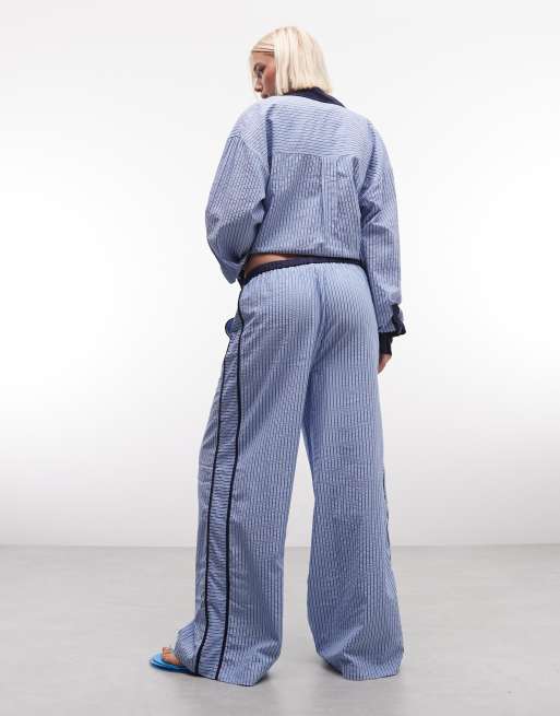 ASOS DESIGN – Schlupfhose in Blau gestreift mit Kontraststreifen und Bindedetail, 2 von 5