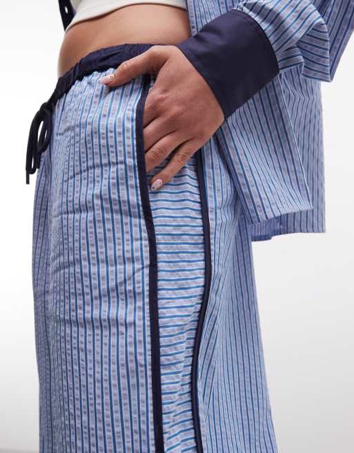 ASOS DESIGN – Schlupfhose in Blau gestreift mit Kontraststreifen und Bindedetail, 5 von 5