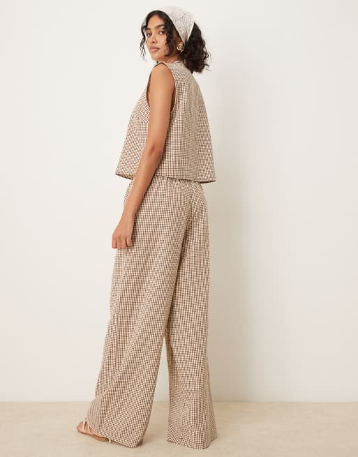ASOS DESIGN – Schlupfhose in Buttermilchgelb mit weitem Bein und Vichy-Karos, 3 von 5