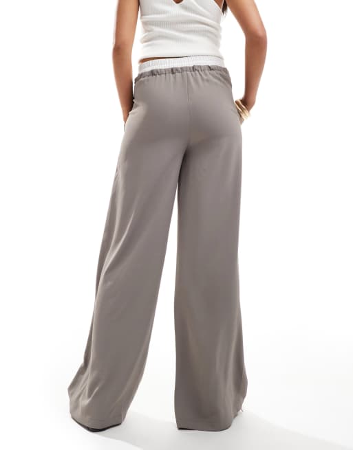 ASOS DESIGN – Schlupfhose in Grau mit Doppelbund und farblich abgesetzten Details, 3 von 5