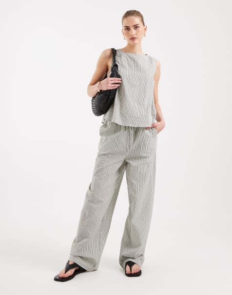 ASOS DESIGN – Schlupfhose in Grau und Cremeweiß gestreift, Kombiteil - view 1
