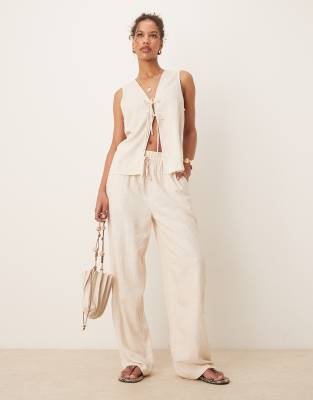 ASOS DESIGN - Schlupfhose in Leinenoptik in Steinbeige, Kombiteil-Neutral