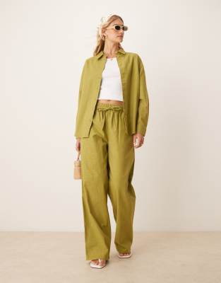 ASOS DESIGN - Schlupfhose in olivgrüner Leinenoptik, Kombiteil