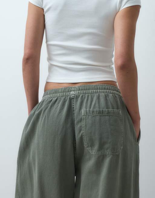 ASOS DESIGN – Schlupfhose in verwaschenem Khaki mit Bindegürtel und abgerundetem Beinschnitt, 5 von 5