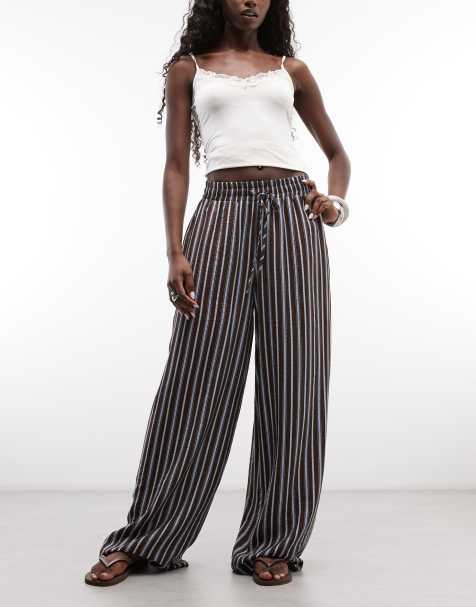 ASOS DESIGN Schlupfhose mit braun-blauem Streifenmuster - view 1