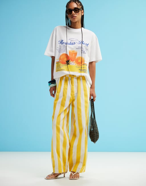 ASOS DESIGN – Schlupfhose mit gelbem, maritimem Streifenmuster und abgerundetem Beinschnitt, 4 von 5