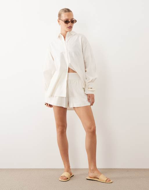 ASOS DESIGN – Schlupfshorts in Leinenoptik in Wollweiß, 2 von 5