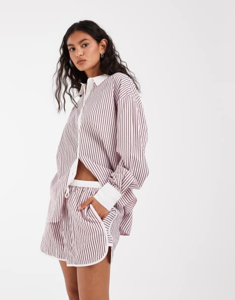 ASOS DESIGN – Schlupfshorts in Rosa gestreift mit Knitterstruktur und Bindedetail - view 1