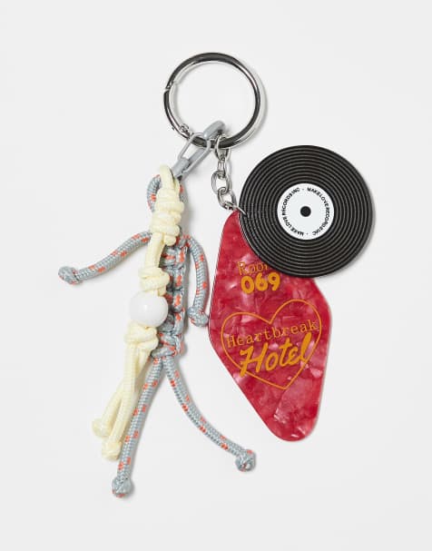 ASOS DESIGN – Schlüsselring mit bunten Taschenanhängern im Schallplatten- und Kordeldesign - view 1