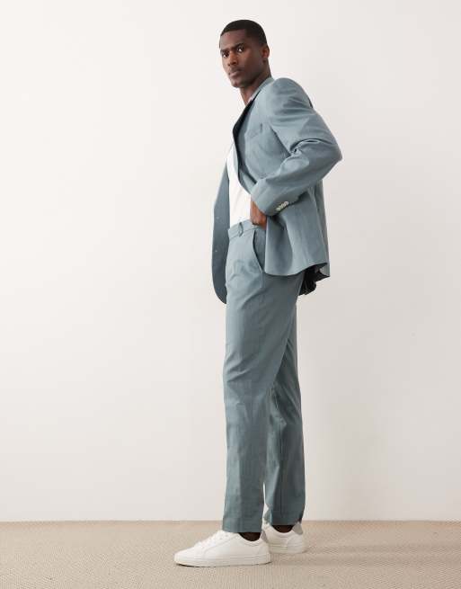 ASOS DESIGN – Schmal geschnittene Anzughose aus 100% Baumwolle in blauer Leinenoptik, 3 von 5