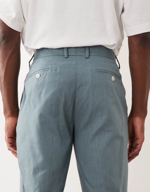 ASOS DESIGN – Schmal geschnittene Anzughose aus 100% Baumwolle in blauer Leinenoptik, 5 von 5