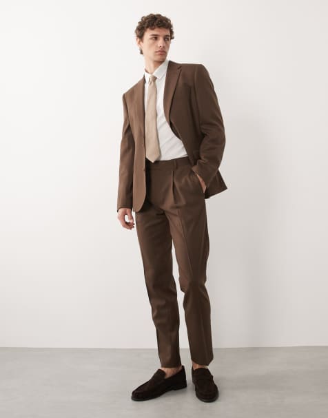 ASOS DESIGN – Schmal geschnittene Anzughose aus hochwertiger Wolle in Braun - view 1