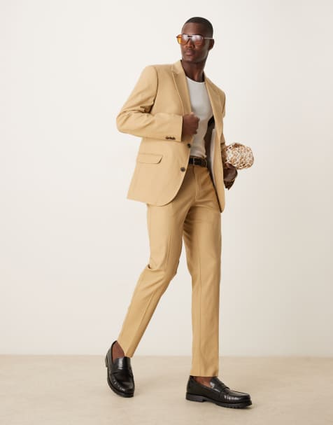 ASOS DESIGN – Schmal geschnittene Anzughose aus Leinenmix in Beige - view 1