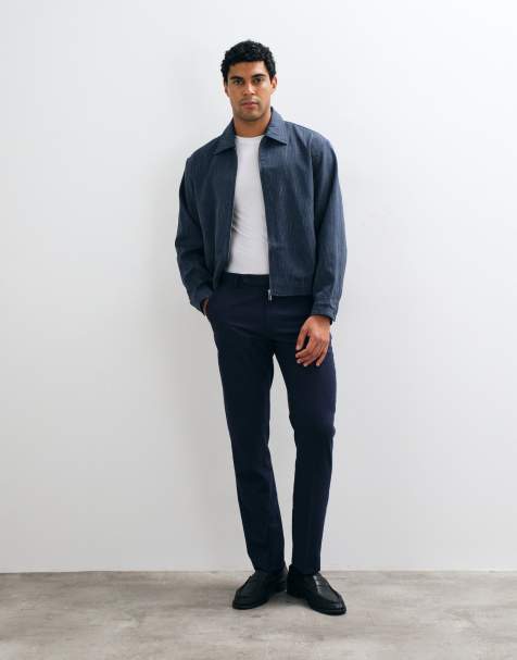 ASOS DESIGN schmal geschnittene Anzughose aus marineblauem Flanell - view 1