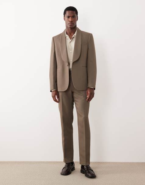 ASOS DESIGN – Schmal geschnittene Anzughose aus Twill in Khaki - view 1