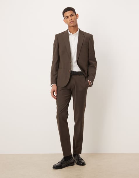 ASOS DESIGN – Schmal geschnittene Anzughose aus waschbarer Wolle in Dunkelbraun - view 1