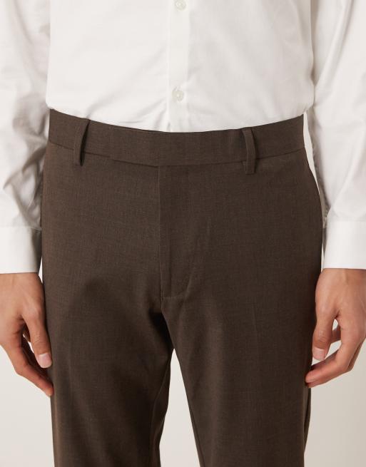 ASOS DESIGN – Schmal geschnittene Anzughose aus waschbarer Wolle in Dunkelbraun, 4 von 5