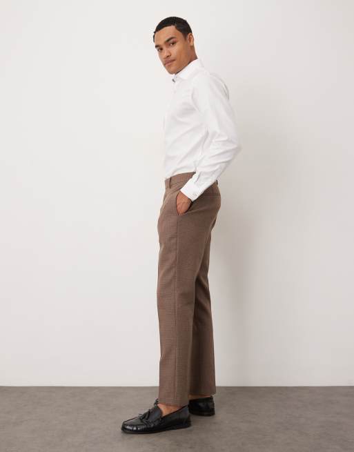 ASOS DESIGN – Schmal geschnittene Anzughose aus Wollmix in braunem Glencheck-Karomuster, 3 von 5
