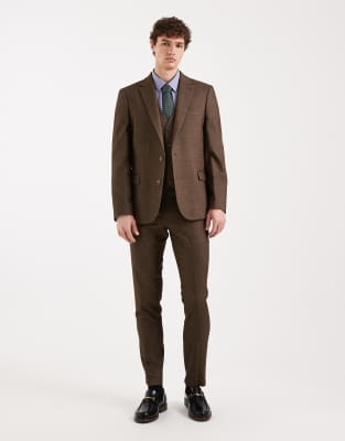 Schmal geschnittene Anzughose in brauner Wolloptik-Brown Brown 46 Short