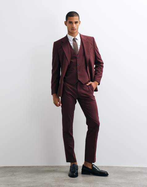 ASOS DESIGN – Schmal geschnittene Anzughose in Burgund - view 1