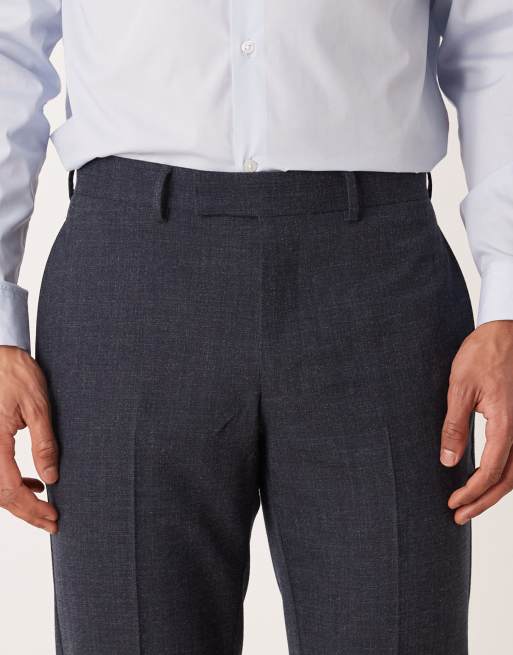 ASOS DESIGN – Schmal geschnittene Anzughose in Marineblau mit dezentem Kreuzschraffur-Muster, 5 von 5
